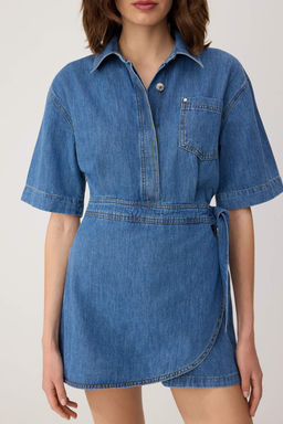 Mavi Gomlek Yaka Denim Tulum TWOSS26TU00017 - Trendyolmilla фото 3
