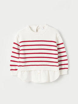 Bisiklet Yaka ?izgili K?z Bebek Triko Kazak