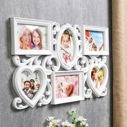 Фоторамка - коллаж на 6 фото 10?15, 12?12 см Завитки, пластик, мультирамка, белая, 31.5?53 см