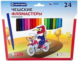 Фломастеры Centropen ПИНГВИНЫ классические 24 цв. шестигранный корпус, стандартные, конвер...