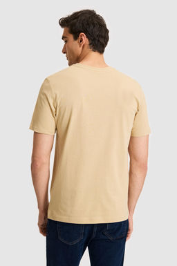 Erkek Regular Fit V Yaka Bej Basic Ti__rt