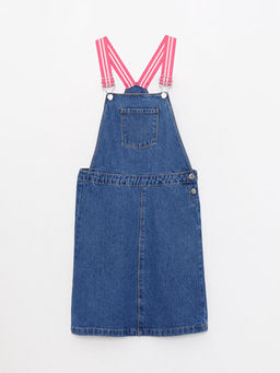 Kare Yaka Basic Ask?l? K?z ?ocuk Jean Salopet Elbise