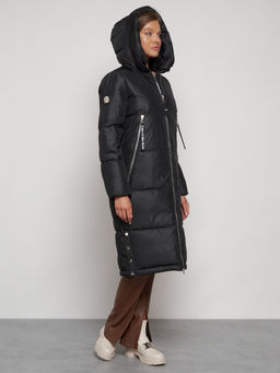 Пальто утепленное с капюшоном зимнее женское черного цвета 13816Ch - Visdeer фото 8