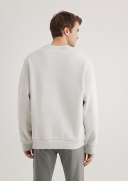 Bisiklet Yaka Gri Basic Sweatshirt - Mavi фото 4