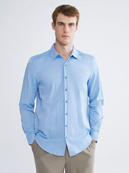 ?nden D??me Kapamal? D?z Uzun Kollu Erkek G?mlek