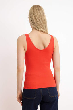 Ekru Fitted/Vucuda Oturan V Yaka Kal?n Ask?l? Kolsuz Fitilli Esnek Orme Atlet TWOSS26AL00021 - Trendyolmilla фото 8