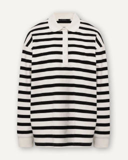 Блузка-поло в широкую горизонтальную бело-зеленую полоску - Incity фото 20