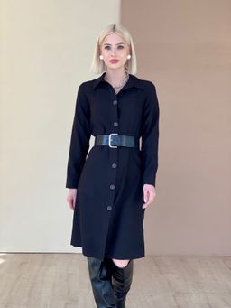 5754 Платье-рубашка из микровельвета чёрное - Martichelli фото 5