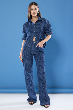 Koyu Mavi Animal Zebra Desenli Yuksek Bel Wide Leg Jeans TWOSS25JE00200 - Trendyolmilla фото 2