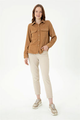 Женская рубашка песочного цвета с длинным рукавом Неожиданная скидка в корзине - U.s. polo assn фото 4