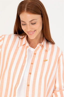 Женская льняная рубашка с длинным рукавом кирпичного цвета - U.s. polo assn фото 3