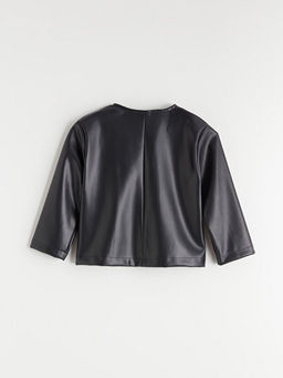 ?i?ekli Deri G?r?n?ml? K?z ?ocuk Ceket