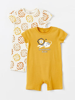 Bisiklet Yaka K?sa Kollu Bask?l? Erkek Bebek Tulum 2li