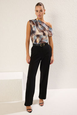 Trendyolmilla Kahverengi Regular/Normal Kal?p Asimetrik Yaka S?f?r Kol C?tc?tl? Esnek Orme Bluz TWOSS24BZ00396  фото 34