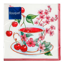 Салфетки бумажные Bouquet 33х33см, 3-х слойные, 20 штук в упаковке, 100% целлюлоза, Вишневый чай (Россия)  фото 2