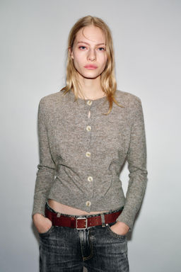 CONTRAST KNIT CARDIGAN WITH BELT - Zara фото 2