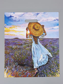 Цена за 50 шт. Пакет "Лавандовое поле", полиэтиленовый с вырубной ручкой, 38 х 45 + 3 см, 50 мкм