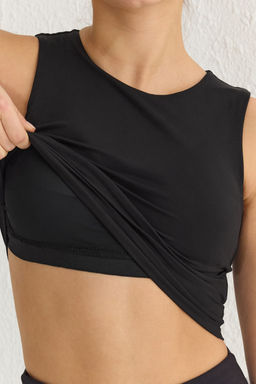 Siyah F?rcal? Soft Kumas 2 Katl? Ici Pedli Spor Sutyenli Orme Ust/Bluz THMSS25BZ00001