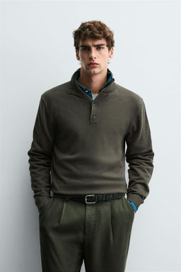 BUTTON-UP HIGH NECK SWEATER