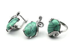 Кольцо Серьги с бирюзой (имитация) размер 19