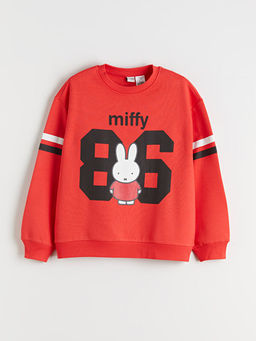 Bisiklet Yaka Miffy Bask?l? K?z ?ocuk Sweatshirt