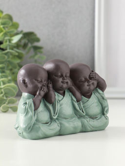 Сувенир полистоун "Маленькие будды - не слышу, не вижу, не скажу" зелёный 4,6х12,5х8 см