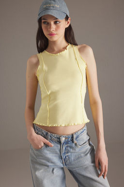 Ac?k Sar? Nervurlu Fitted/Vucuda Oturan Orme Atlet TWOSS25AL00032