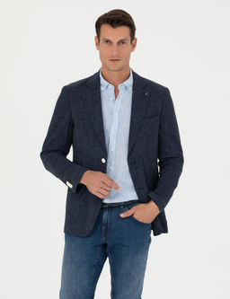 Lacivert Slim Fit Y_n Keten Kar___ml_ Ceket