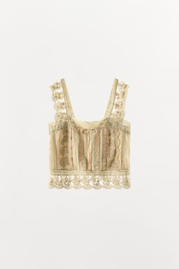 TOP SATINADO PLIEGUES ENCAJE / Blanco roto - Zara фото 3