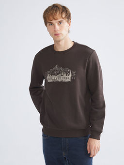 Bisiklet Yaka Bask?l? Erkek Sweatshirt