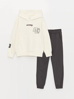 Bask?l? Uzun Kollu Erkek ?ocuk Hoodie ve E?ofman Alt?