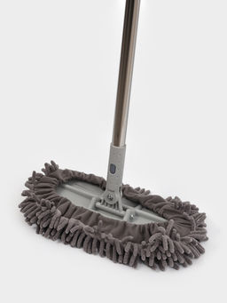 Швабра для мытья пола плоская гибкая Доляна, насадка из микрофибры букли 29×13 см, телескопическая стальная ручка 75(116) см, серая