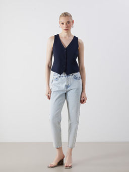 Beli Lastikli Slouchy Fit Kad?n Jean Pantolon