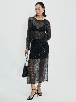 Двухслойная юбка миди c пайетками / Zarina