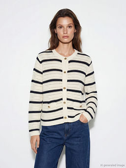 Bisiklet Yaka ?izgili Kad?n Triko H?rka