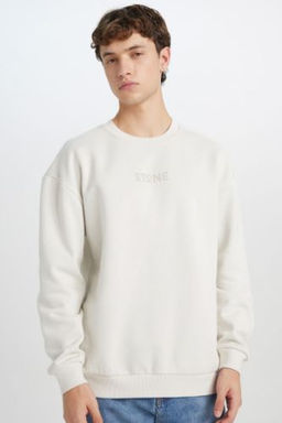 Boxy Fit Bisiklet Yaka Bask?l? Sweatshirt