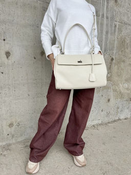 Женская кожаная сумка-портфель 8399-3 Кремовый - Sergio valentini фото 10