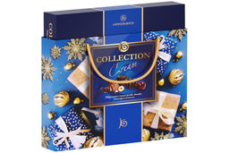 Подарочный набор конфет "Collection" с кремовыми начинками (с шоколадным, вишневым и ореховым вкусами) "Карусель вкуса" СИНИЙ