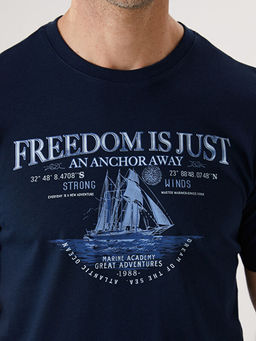 Bisiklet Yaka K?sa Kollu Bask?l? Penye Erkek Ti??rt