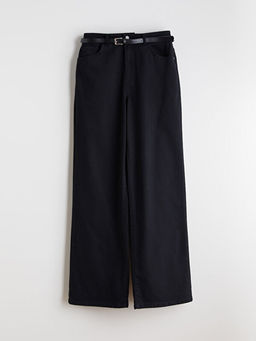 Beli Kemerli Wideleg Kad?n Jean Pantolon