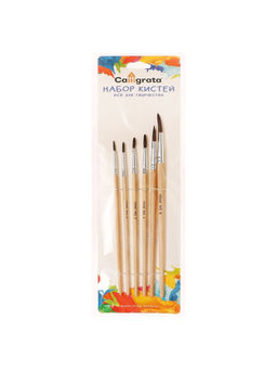 Набор кистей для рисования, пони, 6 штук: № 1, 2, 3, 4, 5, 6, круглые, деревянная ручка, международный размер