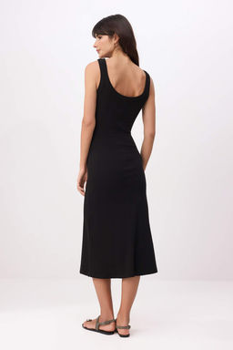 Siyah A-Kesim/Can Form Havuz Yaka Kolsuz Fitilli Esnek Orme Elbise TWOSS26EL00462