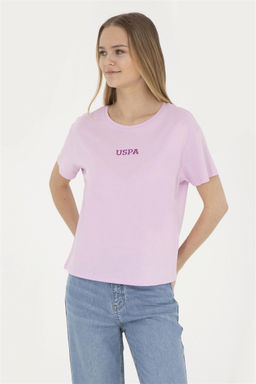 Женская розовая футболка с круглым вырезом