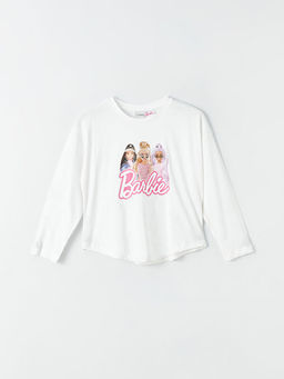 Bisiklet Yaka Barbie Bask?l? Uzun Kollu K?z ?ocuk Ti??rt