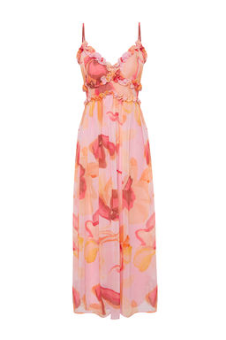 TRENDYOLMILLA Ekru Cicek Desenli A-Kesim F?rf?r Detayl? Astarl? Sifon Maxi Dokuma Elbise TWOSS23EL02013 фото 23