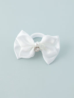 Цена за 6 шт. Бант для волос на резинке «Школьница», двойной, бусинки, 7.5 см, белый