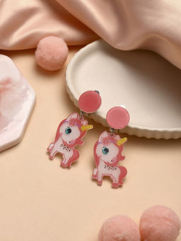 Серьги клипсы детские Выбражулька «Сказка», единорожка с цветочком, розовые