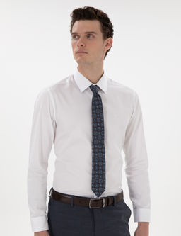 Beyaz %100 Pamuk Parlak Saten Slim Fit Uzun Kollu Basic G_mlek