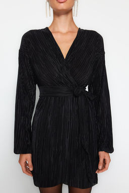 Siyah Kusakl? A-Kesim Astarl? Piliseli Orme K?sa S?k Abiye Gece Mezuniyet Elbisesi TPRAW24EL00108