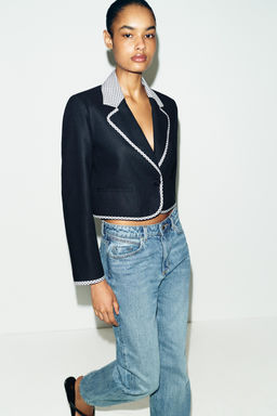 BLAZER CORTA COMBINADA CUADRO VICHY / Marino - Zara фото 5